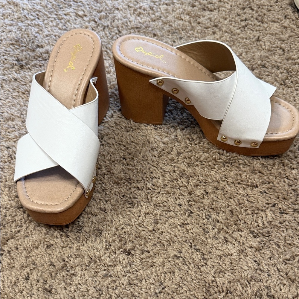 Qupid White and Tan Platform Heels